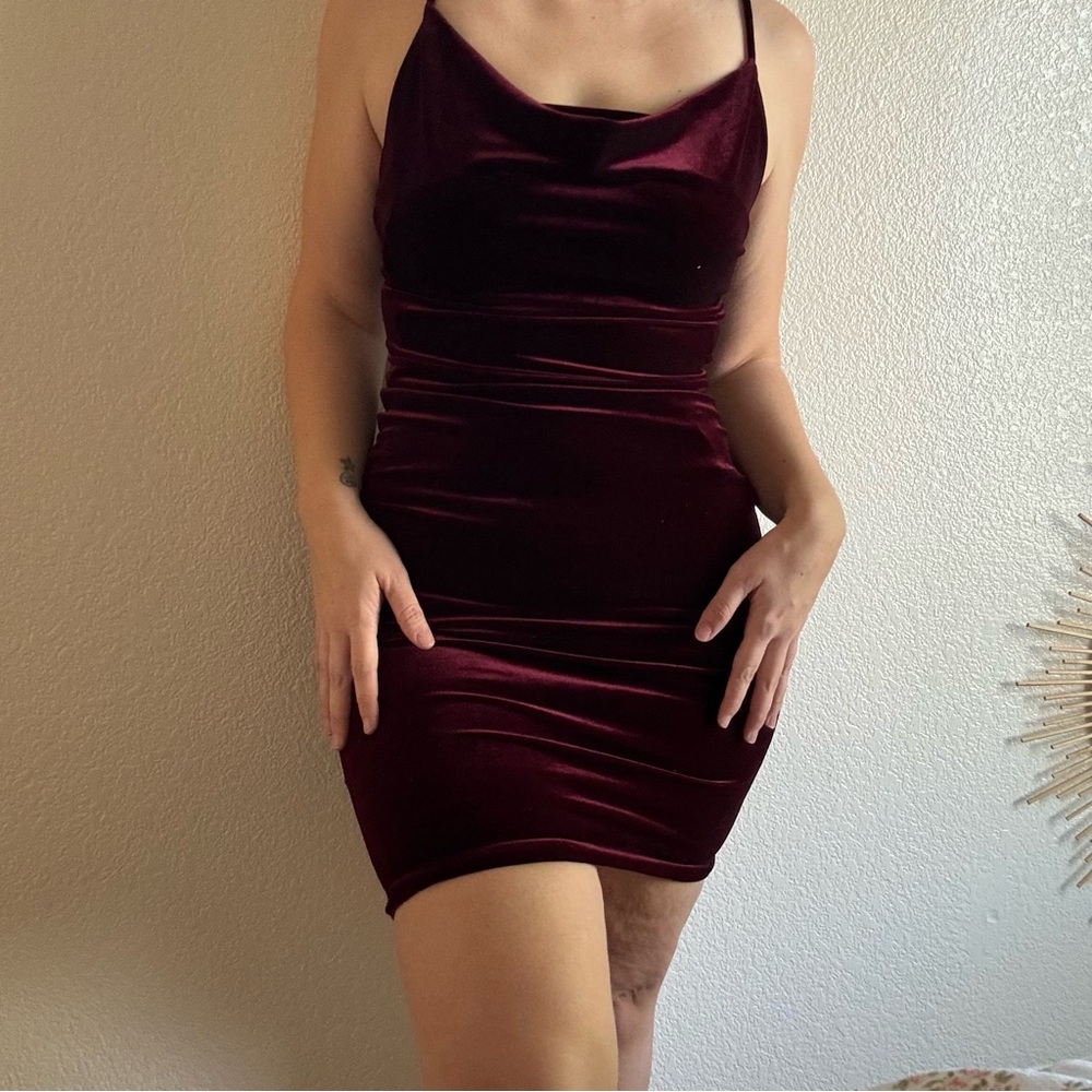 Lulu's Velvet Wine Mini Dress